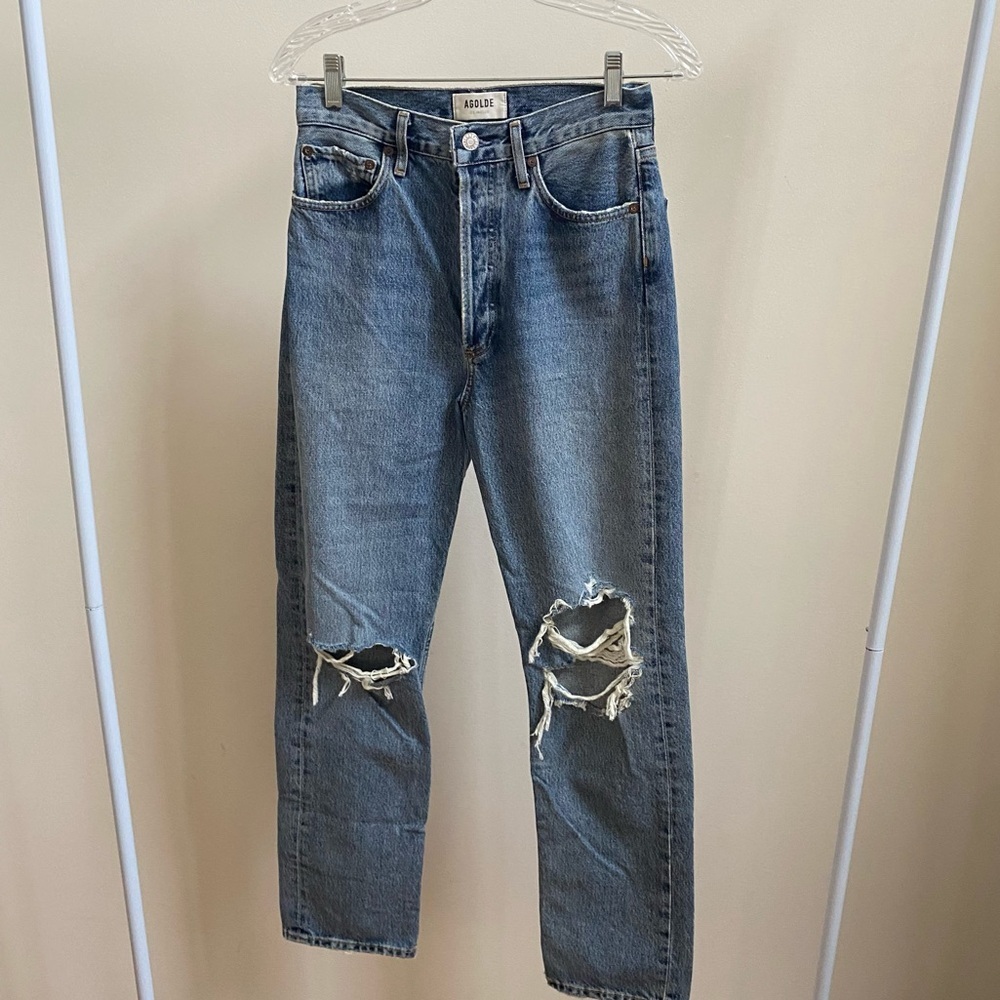 Agolde 90s high rise straight leg distressed jeans medium wash denim Sz 25